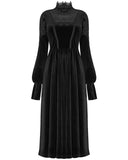 Punk Rave Womens Gothic Lace Applique Velvet Mourning Dress