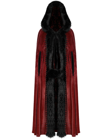 Punk Rave Womens Gothic Hooded Cloak - Red & Black