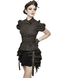 Devil Fashion Ottensia Womens Steampunk Shirt - Black & Brown Stripe