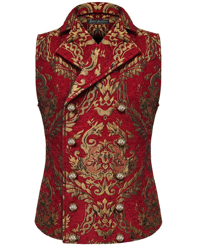 Devil Fashion Cavalier Mens Waistcoat Vest - Red & Gold