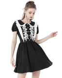 Dark In Love Gothic Lolita Floral Applique Mini Dress