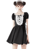 Dark In Love Gothic Punk Skull Lace Mini Dress - Black & White