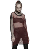 Punk Rave Womens Daily Punk Splicing Fishnet Top - Red & Black