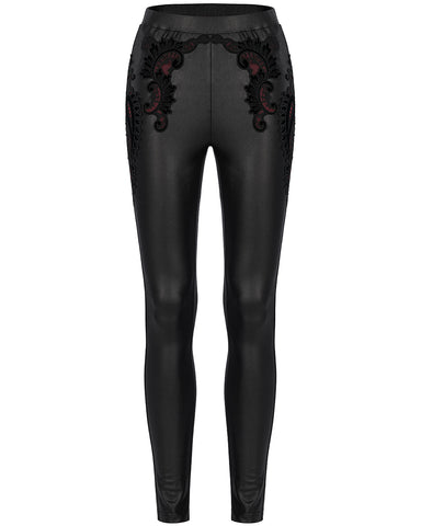 Punk Rave Thick Winter Macbeth wet look Gothic Leggings with lace