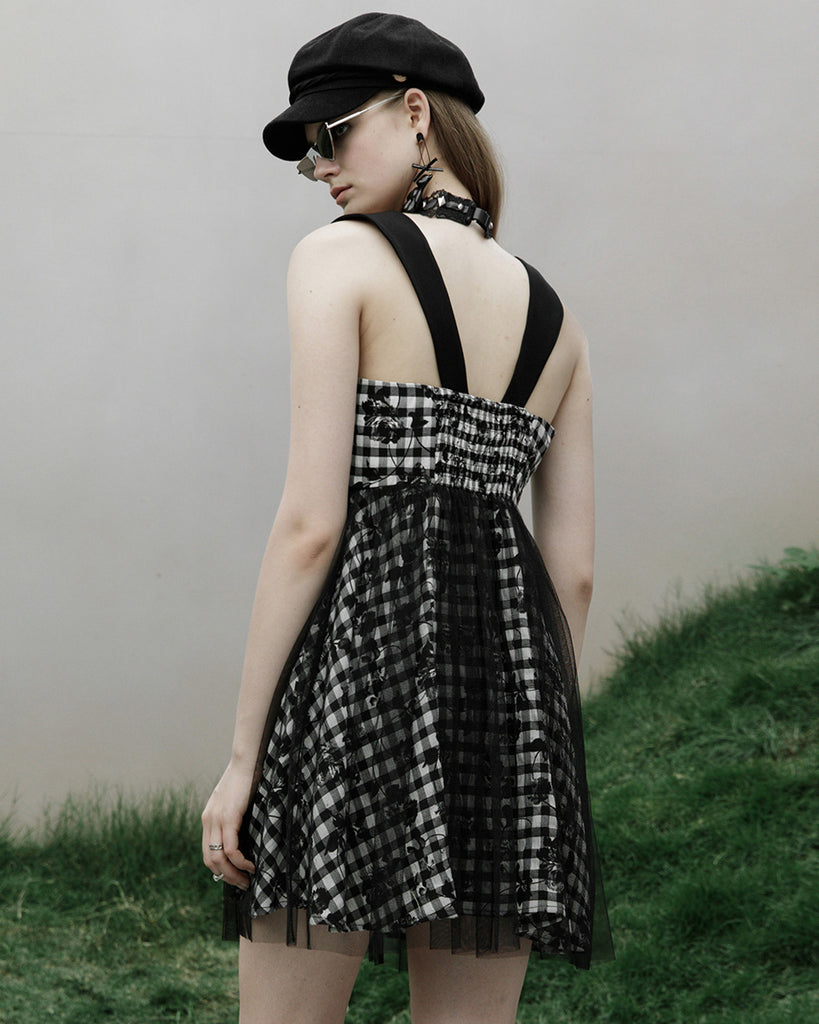 Pink Rover Dress Punk Rave Daily Life SkullFlower Lolita Mini Dress - Black & White ...