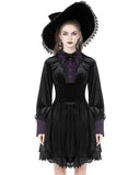 Dark In Love Gothic Velvet Batwing Collar Dress - Black & Purple