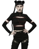 Punk Rave Womens Cyberpunk Cut Out Splicing Top - Black & Red