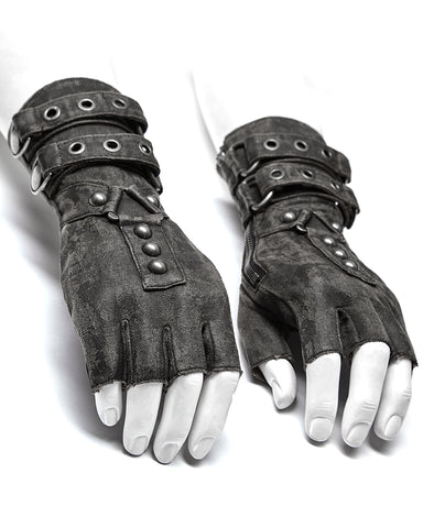 Punk Rave Mens Dieselpunk Engineer Gloves - Grey