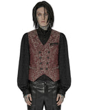 Punk Rave Mens Dark Gothic Aristocrat Chained Waistcoat Vest - Red Jacquard