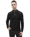 Devil Fashion Mens Gothic Zip Neck Knit Top