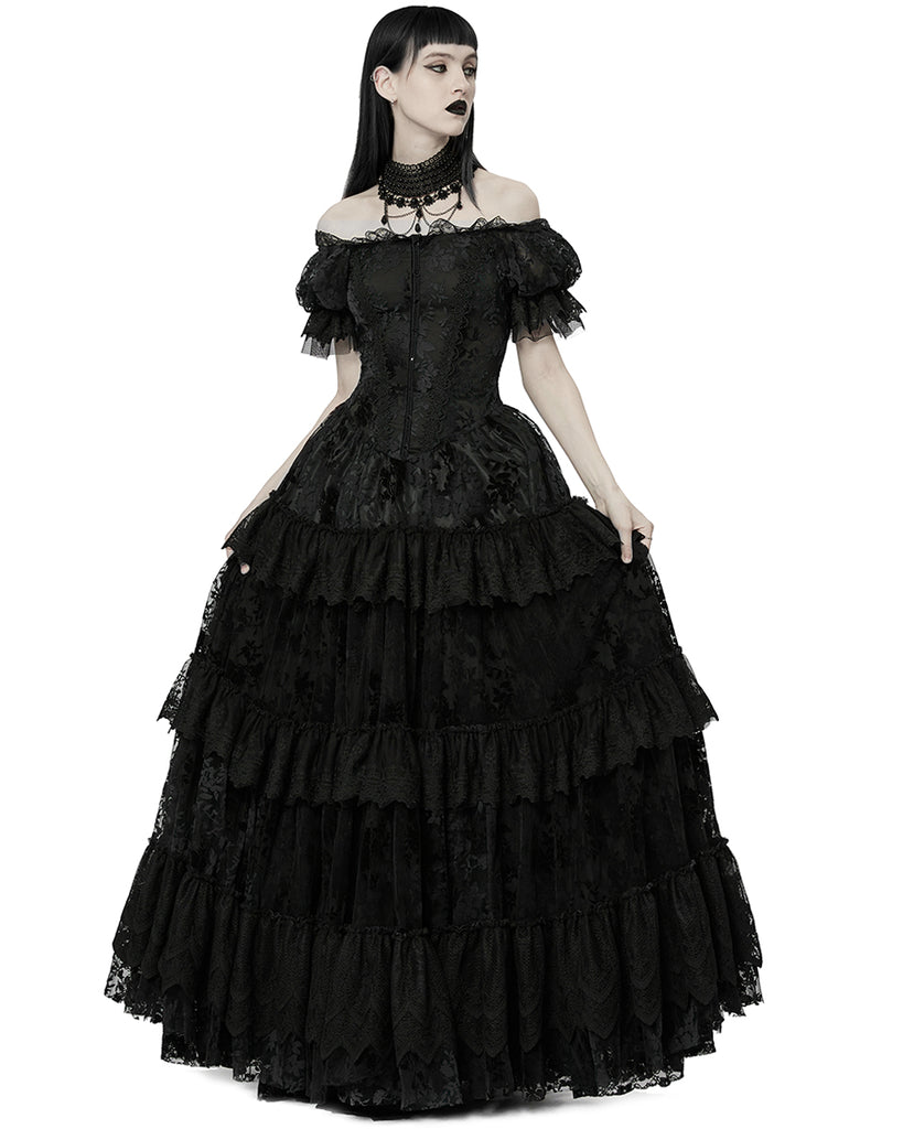 Pink Rover Dress Punk Rave Dark Decadence Flocked Lace Gothic Wedding Dress - Black ...
