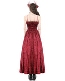 Dark In Love Gothic Vampire Queen Velvet Maxi Dress - Red