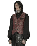 Punk Rave Mens Dark Gothic Aristocrat Chained Waistcoat Vest - Red Jacquard