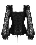 Eva Lady Arabella's Conflict Womens Beaded Gothic Blouse Top - Black Velvet & Lace