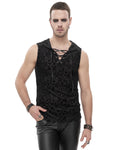 Devil Fashion Mens Baroque Gothic Flocked Mesh Hooded Tank Top