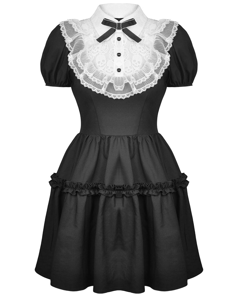 Dark In Love Gothic Lolita Skull Lace Mini Dress - Black & White Violent Delights Dark In Love Gothic Lolita Skull Lace Mini Dress - Black & White Violent Delights