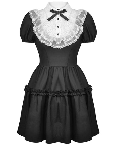 Dark In Love Gothic Lolita Skull Lace Mini Dress - Black & White