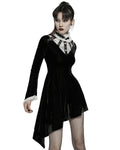 Punk Rave Womens Gothic Asymmetric Velvet Evening Dress - Black & White