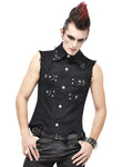 Devil Fashion Mens Apocalyptic Goth Punk Cut Off Biker Waistcoat Vest Top Black