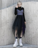 Punk Rave Daily Life Layered Mesh Electropunk Asymmetric Skirt - Black & Purple