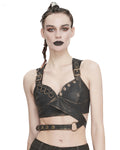 Devil Fashion Womens Steampunk Bronzed Faux Leather Cropped Vest Top
