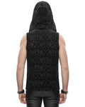 Devil Fashion Mens Baroque Gothic Flocked Mesh Hooded Tank Top