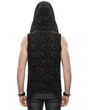 Devil Fashion Mens Baroque Gothic Flocked Mesh Hooded Tank Top