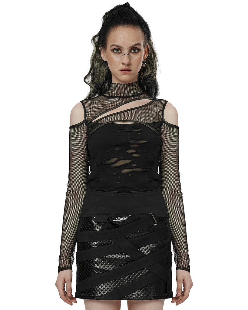 Punk Rave Womens Apocalyptic Punk Broken Knit & Fishnet Top – Violent ...