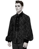 Devil Fashion Mens Stokerton Gothic Damask Flocked Velvet Shirt
