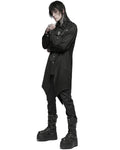Punk Rave Mens Dark Gothic Longline Dovetail Shirt - Black Stripe