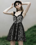 Punk Rave Daily Life SkullFlower Lolita Mini Dress - Black & White Plaid