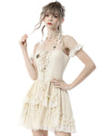 Dark In Love Frilled Lace Steampunk Mini Dress - Vintage Off-White