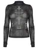 Punk Rave Arachnaphilia Womens Shredded Mesh Top - Black