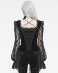 Eva Lady Arabella's Conflict Womens Beaded Gothic Blouse Top - Black Velvet & Lace