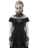 Punk Rave Womens Gothic Off Shoulder Tunic Blouse Top Black Spiderweb Mesh Lace