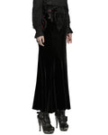 Punk Rave Womens Gothic Lace Applique Velvet Maxi Skirt - Black & Red