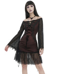 Devil Fashion Womens Gothic Lace Mesh Overlay Evening Dress - Red & Black