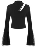 Punk Rave Daily Life Urban Occult Gothic Lace Inset Asymmetric Knit Top