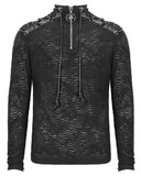 Devil Fashion Mens Gothic Zip Neck Knit Top