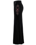 Punk Rave Womens Gothic Lace Applique Velvet Maxi Skirt - Black & Red