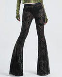 Punk Rave Womens Apocalyptic Goth Sheer Mesh Fishnet Flare Leggings Bell Bottoms