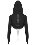 Devil Fashion Womens Dark Punk Mesh Inset Hooded Top