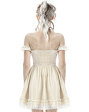 Dark In Love Frilled Lace Steampunk Mini Dress - Vintage Off-White