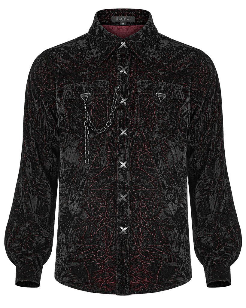 Punk Rave Mens Gothic Crimped Velvet Chained Dress Shirt - Black & Red Violent Delights Punk Rave Mens Gothic Crimped Velvet Chained Dress Shirt - Black & Red Violent Delights