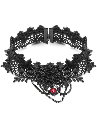 Punk Rave Barcarolle Black Rose Gothic Lace Choker Necklace
