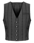 Devil Fashion Mens Corporate Gothic Striped Swallowtail Waistcoat - Black