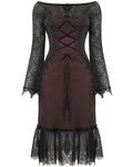 Devil Fashion Womens Gothic Lace Mesh Overlay Evening Dress - Red & Black