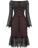Devil Fashion Womens Gothic Lace Mesh Overlay Evening Dress - Red & Black