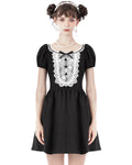 Dark In Love Gothic Punk Skull Lace Mini Dress - Black & White