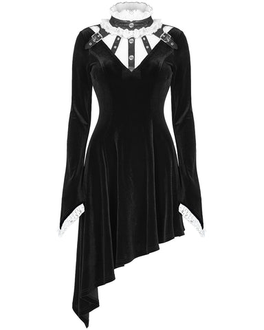 Punk Rave Womens Gothic Asymmetric Velvet Evening Dress - Black & White